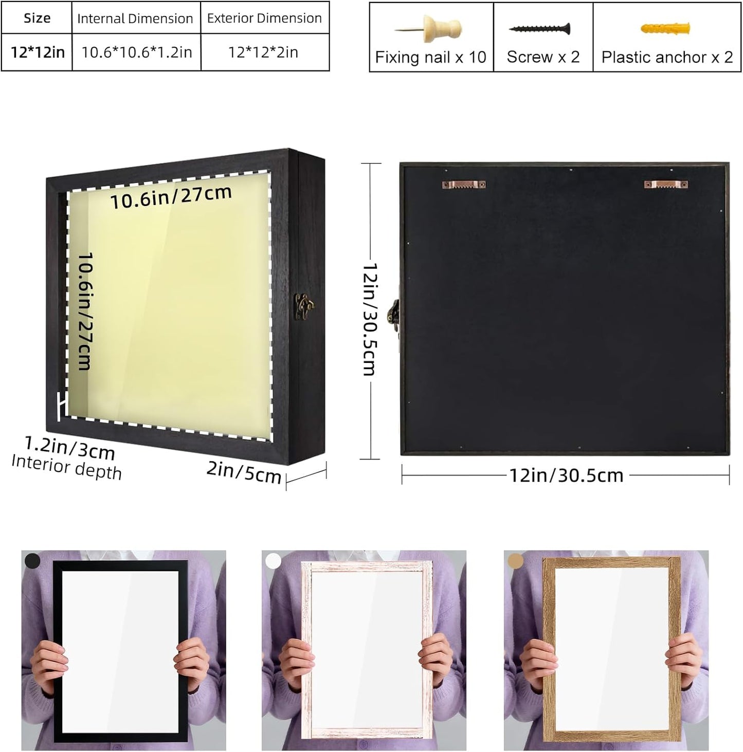 TJ.MOREE Flowers Shadow Box Display Case Large Shadow Box Frame with Glass Window Door Picture Frame Wedding Bouquet Memorabilia Medals Photos Memory Box for Keepsakes - (Rustic Black, 12 x 12 )