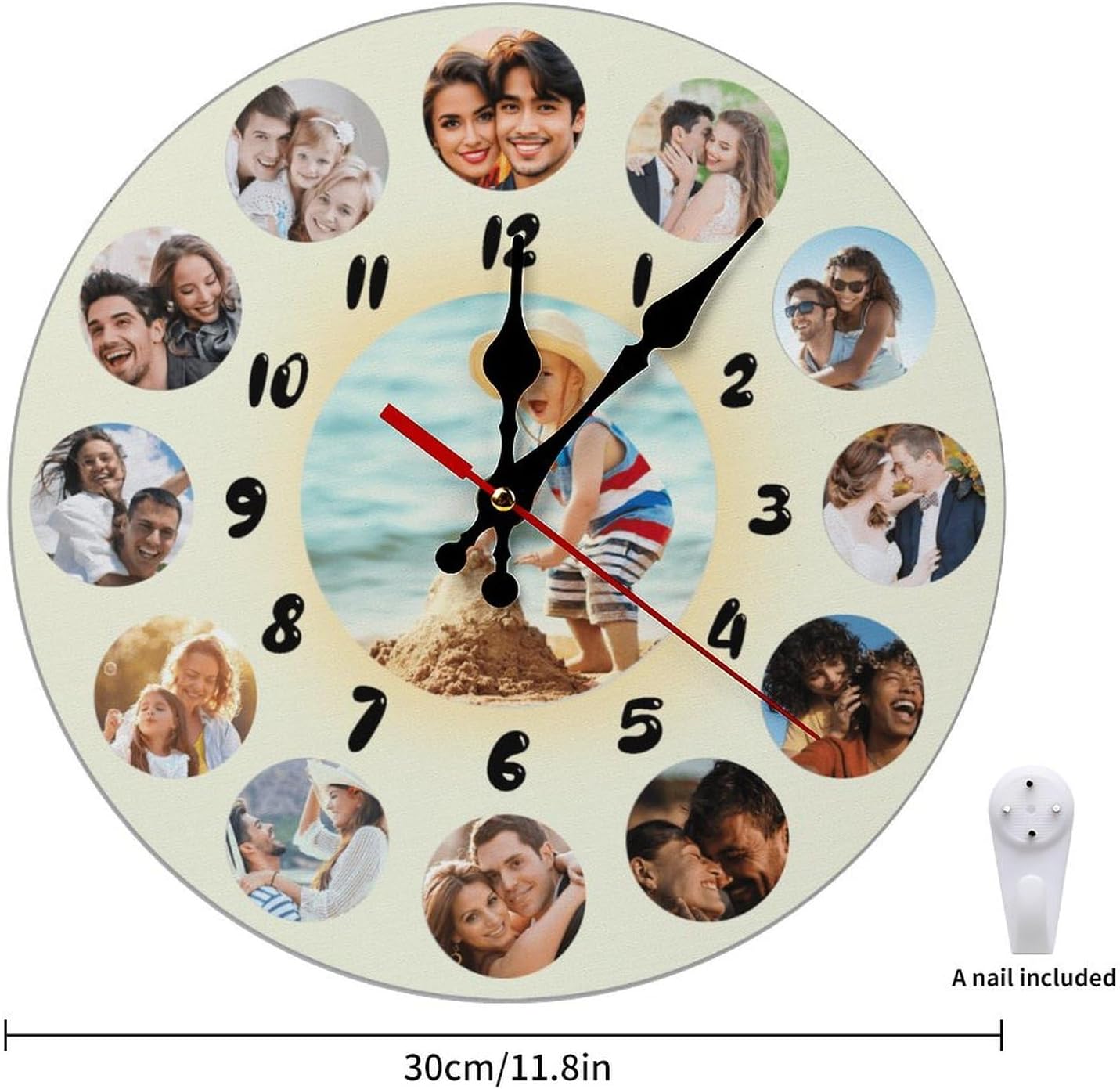 Custom Wall Clock,Personalized Wood Clock add Your Photo/Text,Customizable Silent Round Decoration for Kitchen Bathroom 13.4inch style8