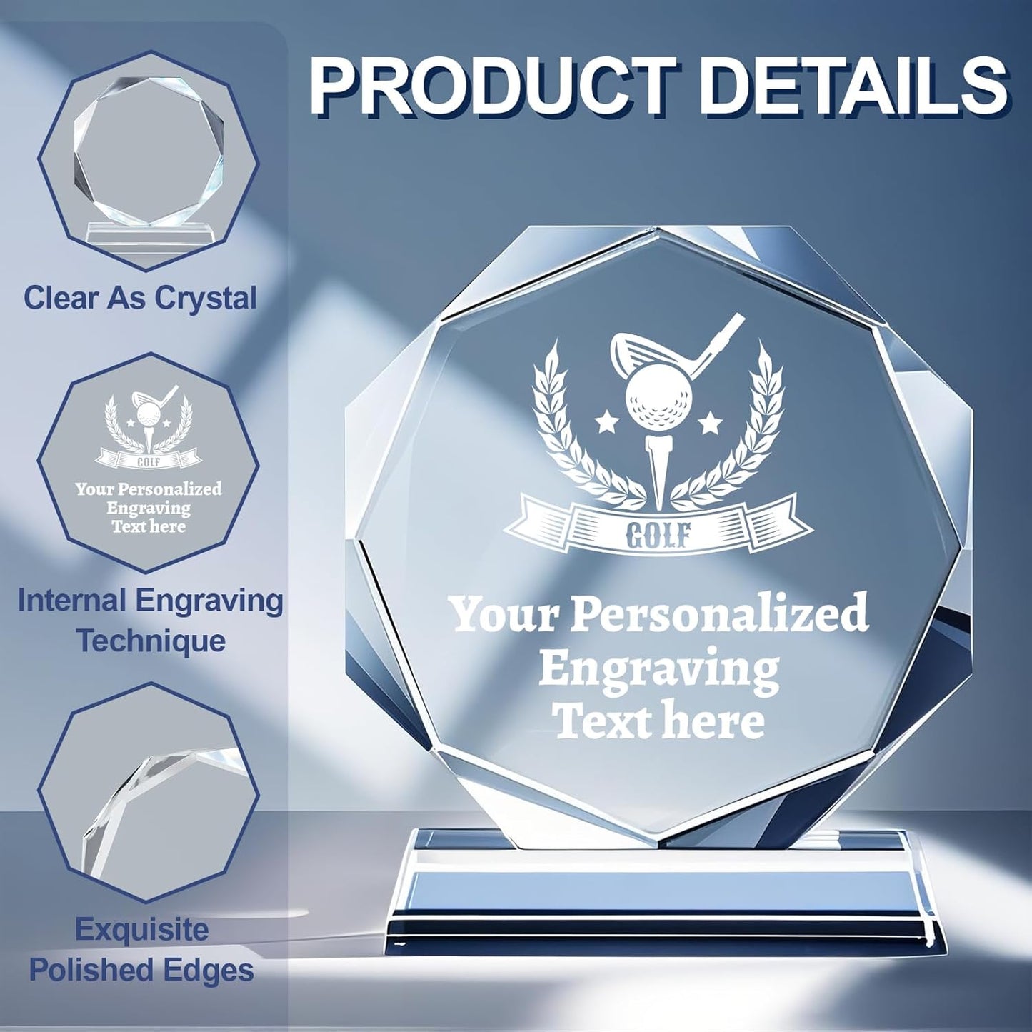 Personalized Crystal Trophy Award - Custom Plaque w/Engraved Text Logo - Employee Appreciation Gifts, Farewell Retirement Gifts - Custom Trophy and Employee Recognition Awards