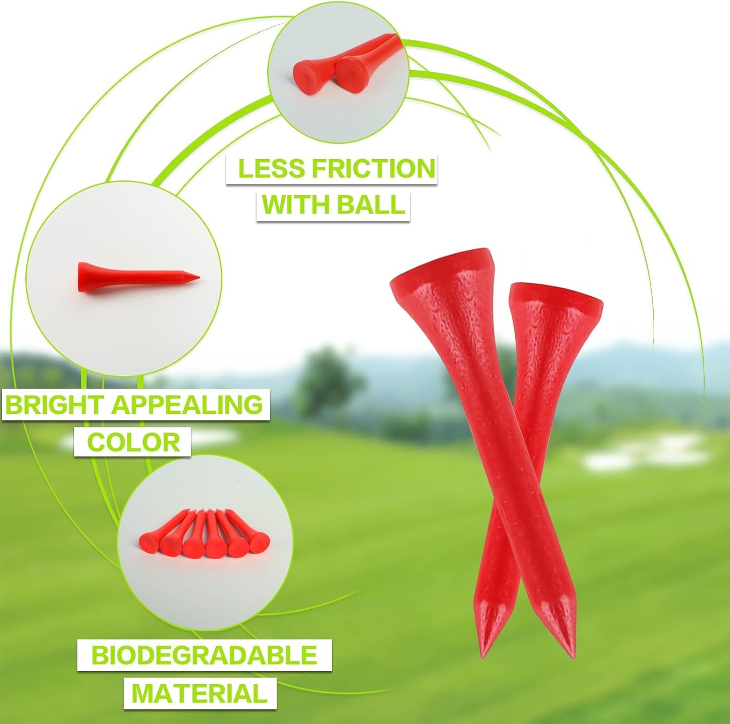 FINGER TEN Bamboo Golf Tees Wood 1 1/2 2 3/4 3 1/4 Inch Wooden Short Long Tee Color Bulk 250/500/1000/2000 Count for Men Women Kids in Red Pink USA Flag