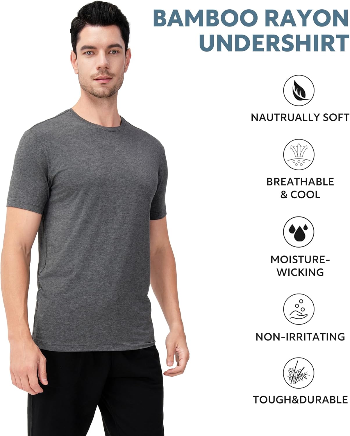 DAVID ARCHY Men's Undershirt Bamboo Rayon Moisture-Wicking Crewneck T-Shirts Stretch Tees for Men, 3 or 5 Pack