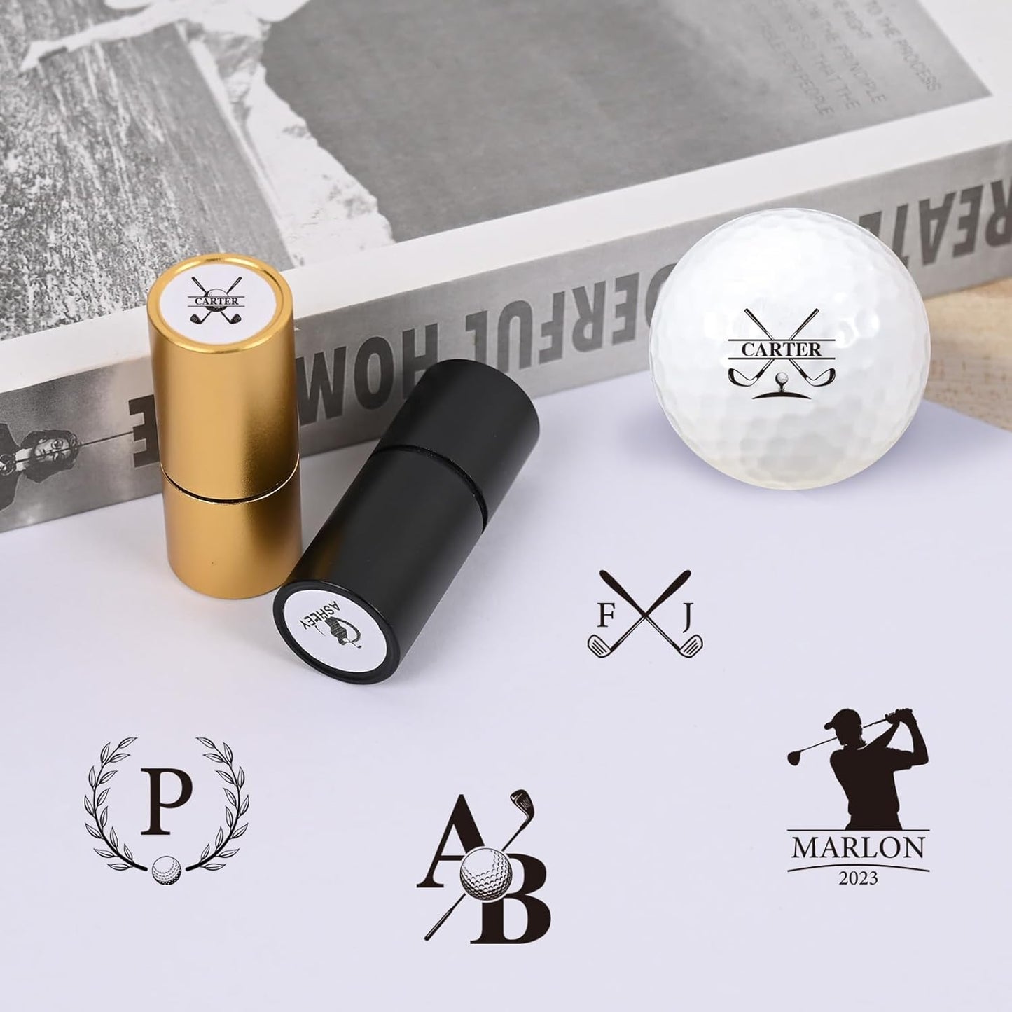 Personalized Golf Ball Stamp with Ink & Metal Box, Custom Name Reusable Golf Ball Marking, Golf Accessories, Gifts for Golf Lovers Golfers Dad Husband Father's Day Birthday Christmas Wedding