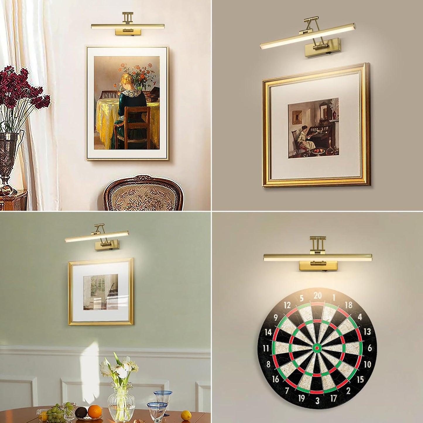 Joossnwell Wireless Picture Light Battery Operated with Remote LED Art Lights for Paintings Rechargeable Dimmable and Timer 15.5 Inch Brass Picture Lights for Wall Gallery Light Library Light