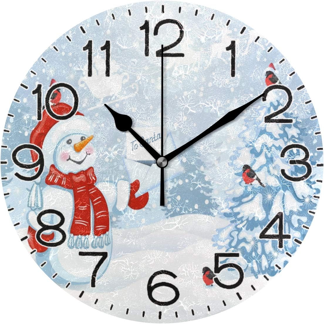 Christmas Snowman in Santa Cap with Letter Wall Clock Battery Operated Non Ticking Silent Quartz Analog Rustic Farmhouse Christmas Round Clock Retro Decor for Home Kitchen Living Ro