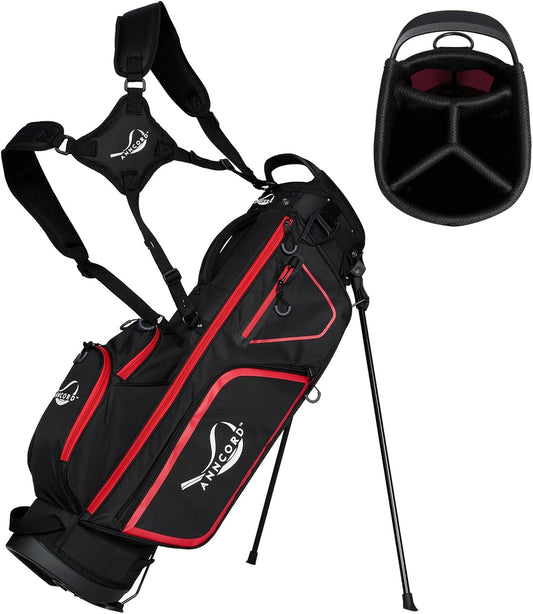 Golf Stand Bag with 4 Way Full Length Dividers, 4.4 Lbs Lightweight Golf Bag for Men Women, Waterproof Golf Carry Bags w/Stand, 7 Pockets & Cooler Pouch, Dual Straps, Rain Hood