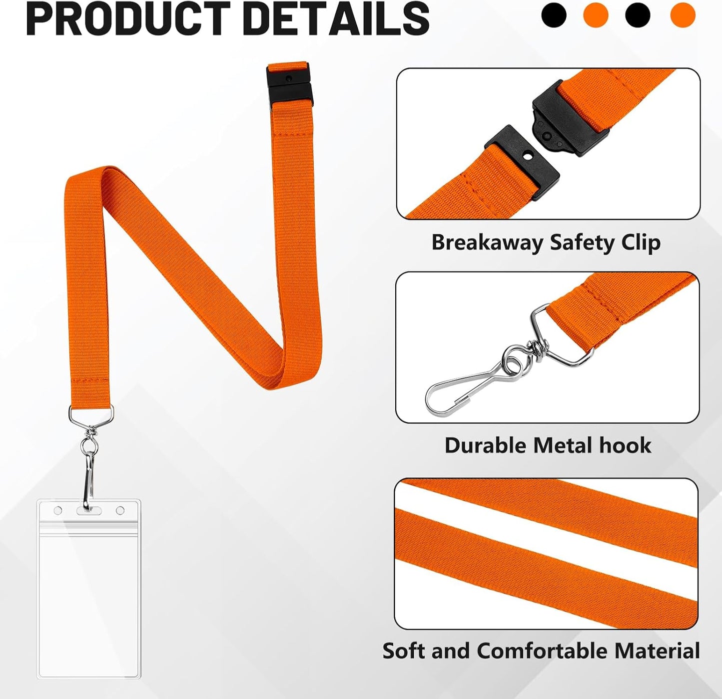 24-Pack Orange Breakaway Lanyards with Waterproof Badge Holders, Polyester Neck Straps for ID Cards, Events, Office, and Schools
