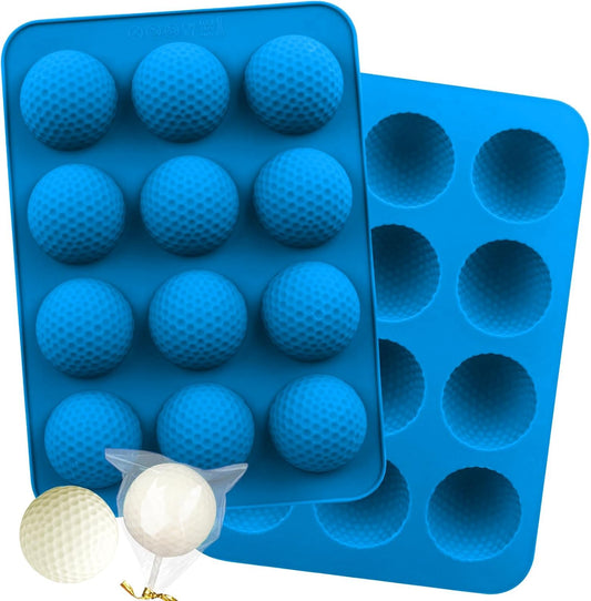 Golf Ball Cake Pop Mold, 2 Pack Golf Ball Chocolate Molds, 12-Cavity 3D Golf Ball Silicone Mold for Cupcake Decorations, Hot Chocolate Bomb, Candy (Blue)