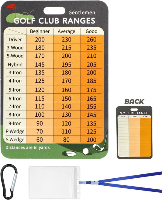 Swooflia Golf Club Distance Card - 2 Pack or 1 Pack Golf Club Range Chart Card, Swing Minder Reference & Blank Distance Yardage Scorecard, Golf Bag Accessories Gifts for Men Women Golfers