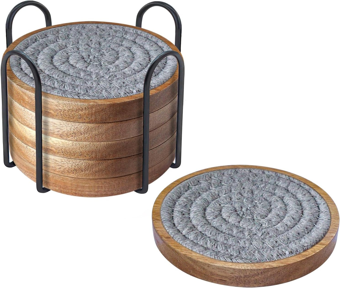 6 Pack Coasters for Drinks Absorbent, 4.3 inches Cute Coasters for Kitchen, Farmhouse, Bar, and Office (Gray)