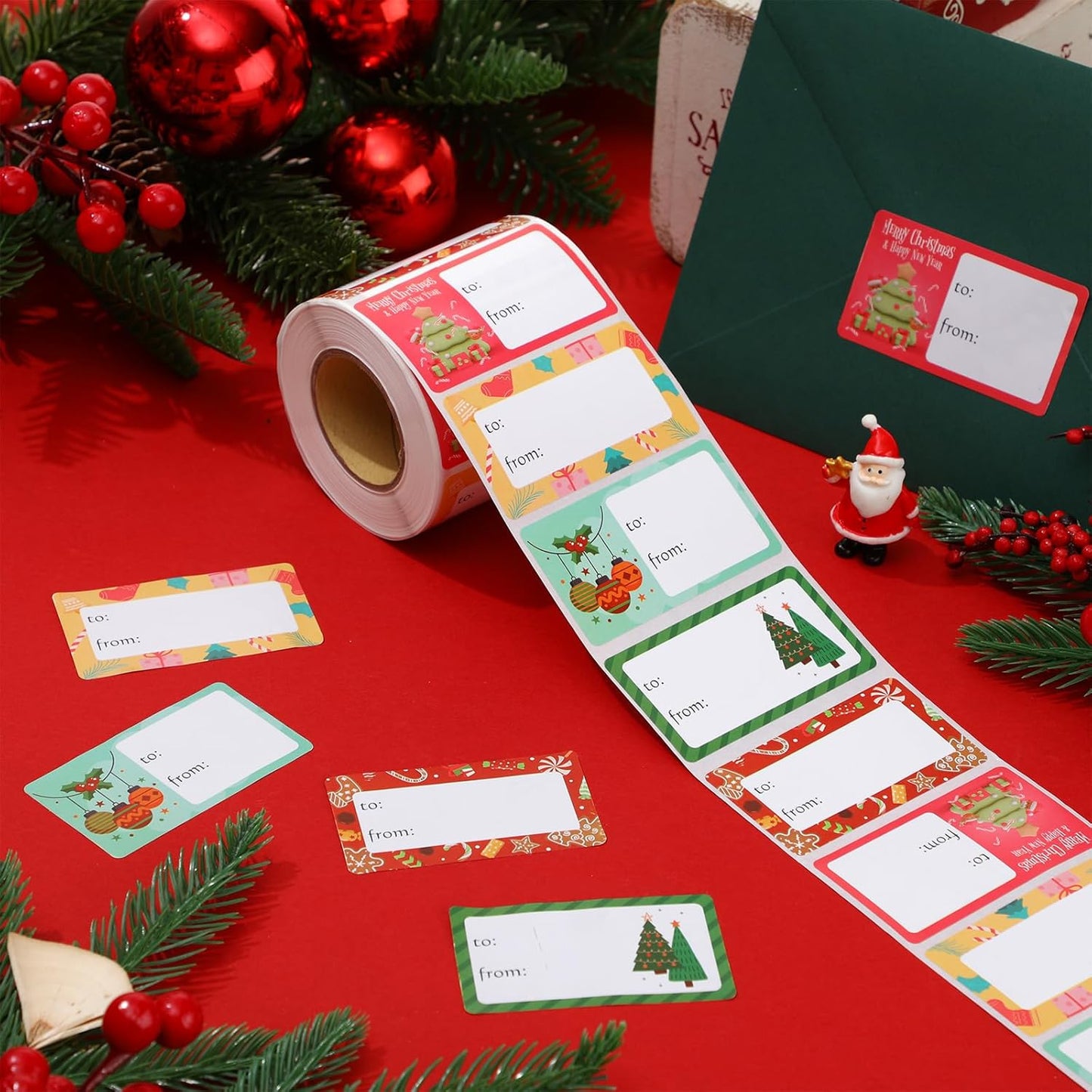Outus 500 Pieces Christmas Tags Self Adhesive Gift Tags for Xmas Presents Christmas Name Labels Stickers for Wrapping Paper Festival Birthday Holiday Decor(Colorful Style,2.76 x 1.57 Inch)