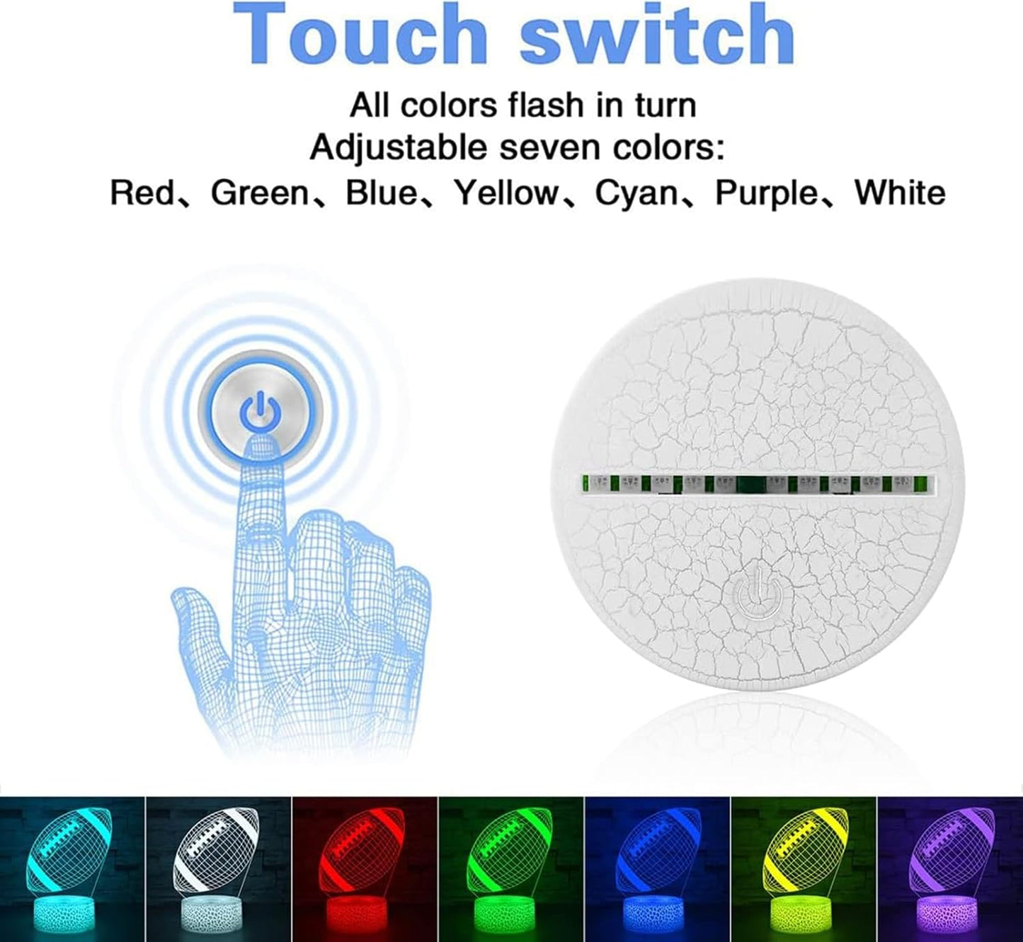 i-CHONY Football Gift Night Light for Kids Boys Girls Teens,Dimmable Led 3D Illusion Lamp,Birthday Holiday Christmas Gift,Football Sport Fan Children's Room Decorations