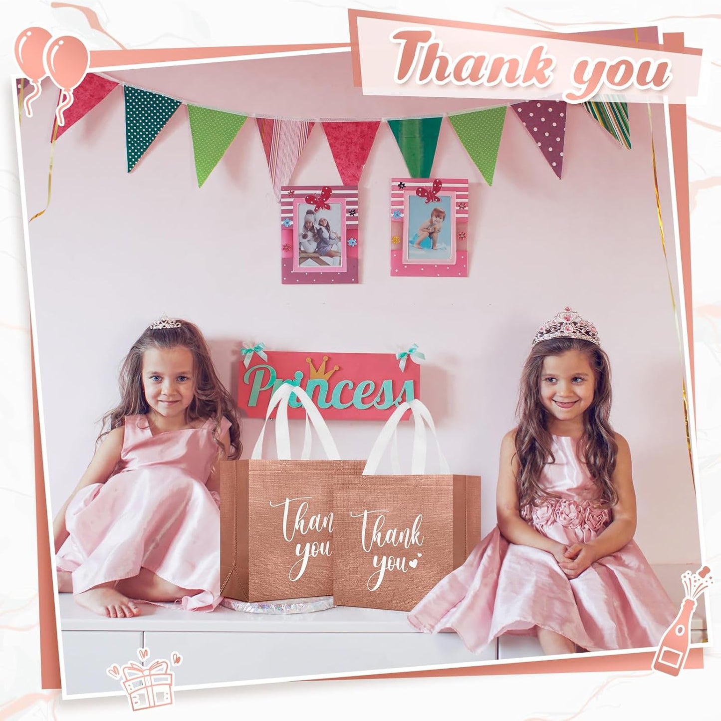 Sweetude 30 Pcs Thank You Gift Bags with Handles Bulk Reusable Goodie Bag Non Woven Foldable Handbag for Graduation Wedding Bridesmaid Gifts(11 x 12 x 5 Inch,Rose Gold)