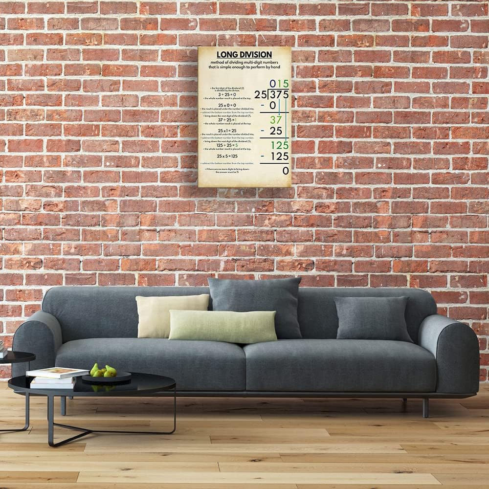 Long Division Poster Educational Wall Decor Vintage Poster Modern Math Pictures Wall Art Abstract Framed Prints For Classroom Decor Framed (16x24 inch)