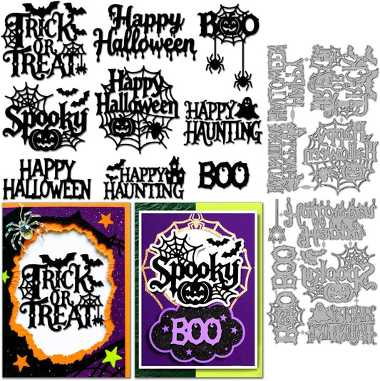 MAYJOYDIY Halloween Word Art Cutting Dies Happy Halloween Letters Metal Die Cuts Spooky Words Metal Stencil Template for Card Making Scrapbooking Paper Craft Album Stamps DIY Decorative