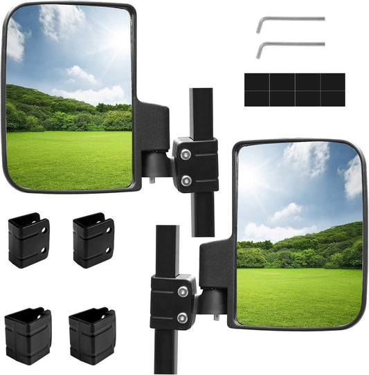 Golf Cart Side Mirrors, No Drilling for EZGO Club Car Yamaha Golf Cart and Others, Fit 3/4, 1.0 and 1 1/4-inch Square Strut, Folding Side Rear View Mirrors Adjustable 180 Degree HD Glass
