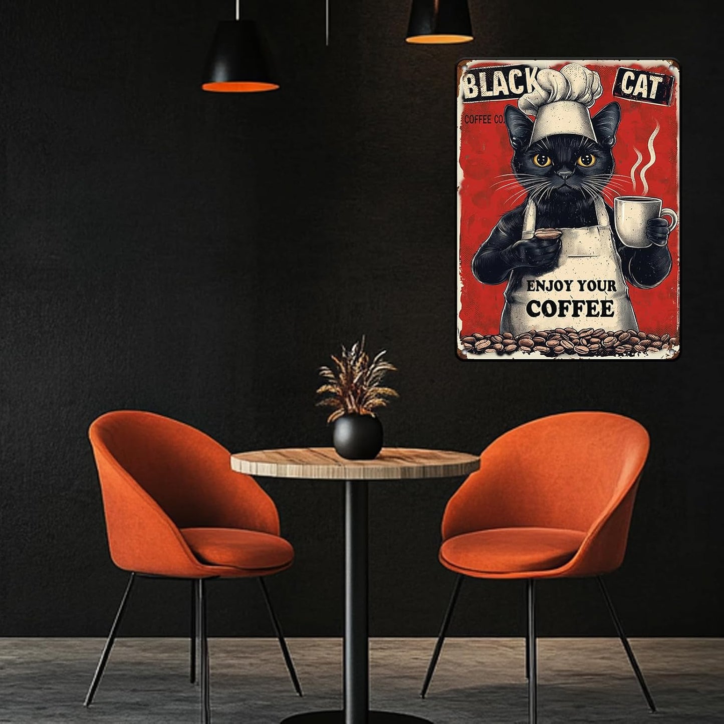 Metal Signs Black Cat Coffee Company Enjoy Your Coffee Sign Funny Vintage Tin Sign Sign Retro Wall Decor For Home Kitchen Office Farmhouse Yard Garden Shop Cafe Poster 12x16 Inch