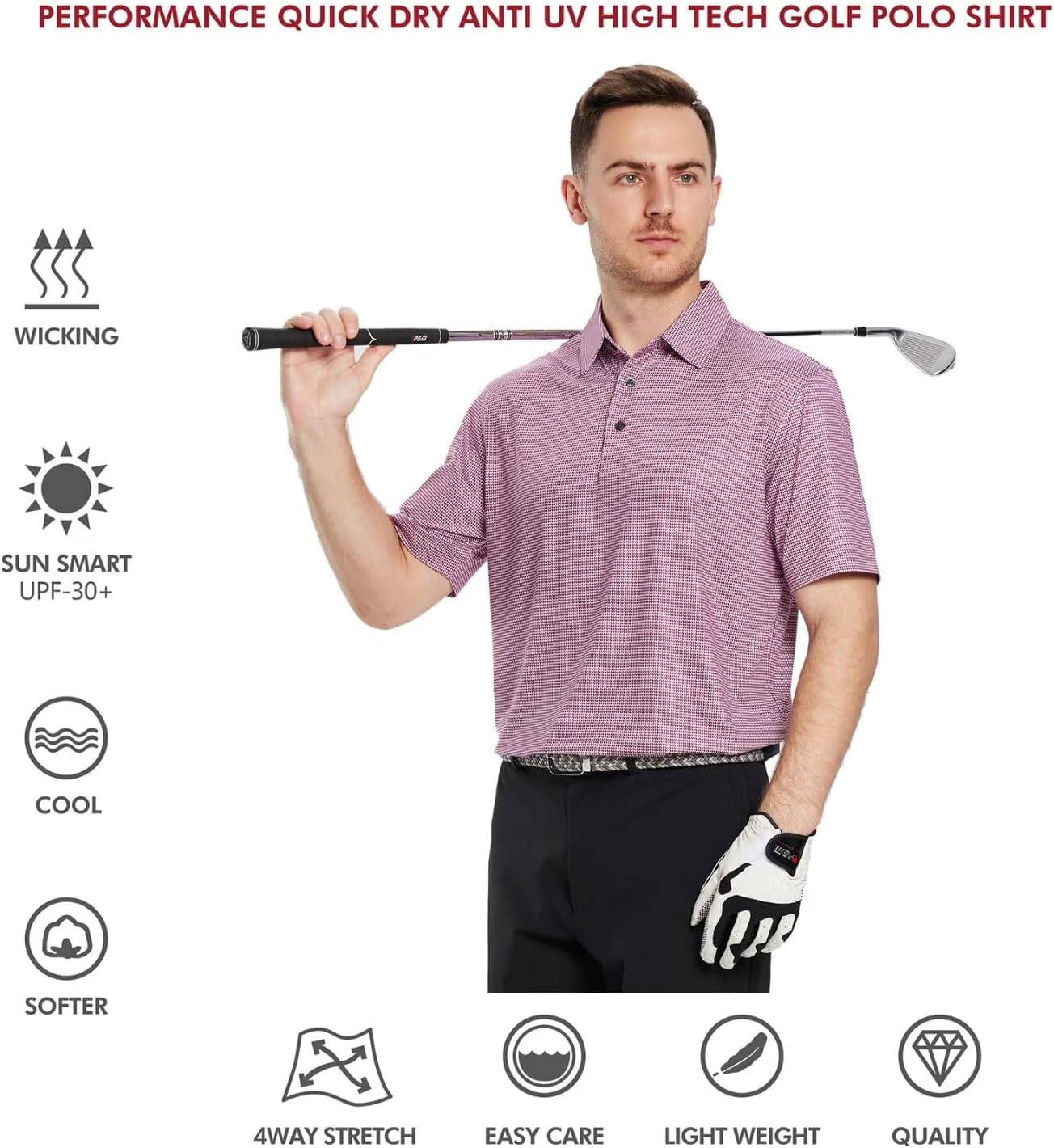 Golf Shirts for Men Dry Fit Short Sleeve Print Performance Moisture Wicking Polo Shirt