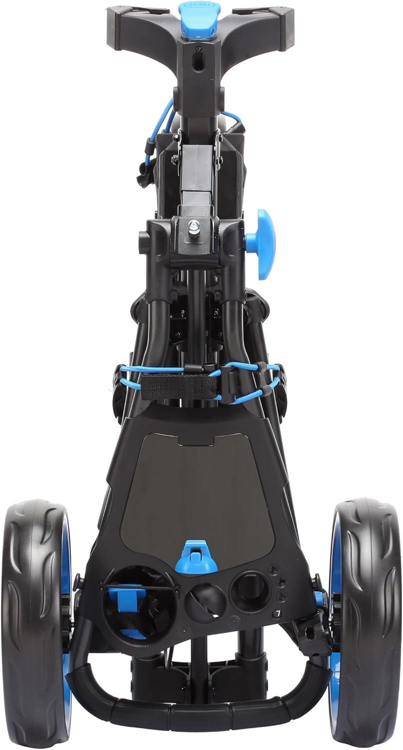 Golf Push Cart 3 Wheel with 360 Rotating Front Wheel, One Second to Open & Close, Lightweight Folding Golf Pull Cart with Foot Brake, Umbrella Holder, Cup Holder, & Storage Compartment