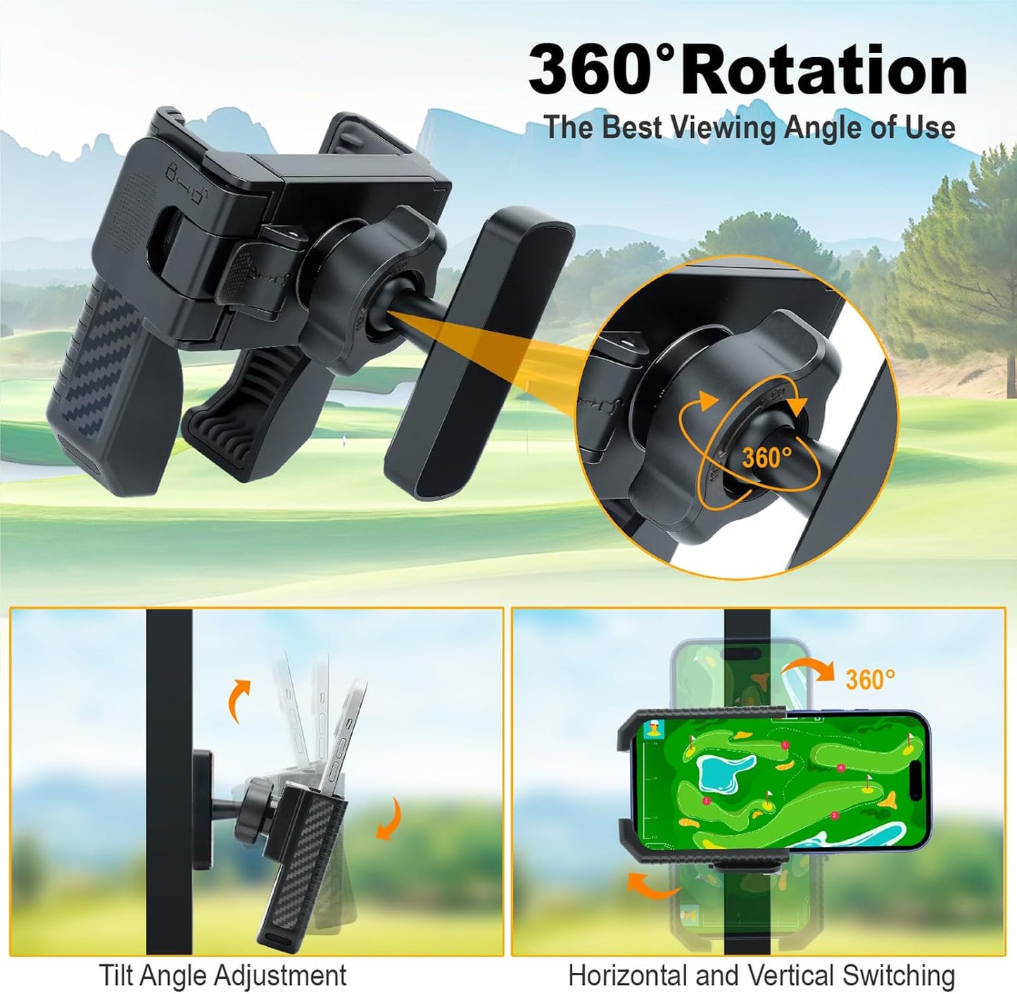 Magnetic Golf Cart Phone Holder, 8 N52 Strong Magnetic Base, Fits EZGO, Club Car, Yamaha, Golf Cart Phone Mount for iPhone, Samsung & Smartphones, Golf Cart Accessories for Men Women, Black