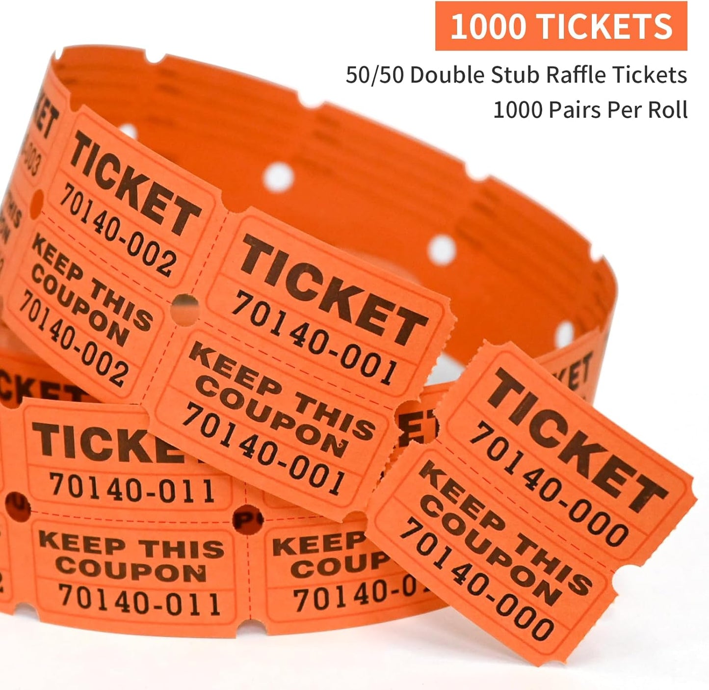 L LIKED Raffle Tickets Double Rolls 1000 per Roll 50/50 Raffle Tickets for Events, Entry, Class Reward (Orange)