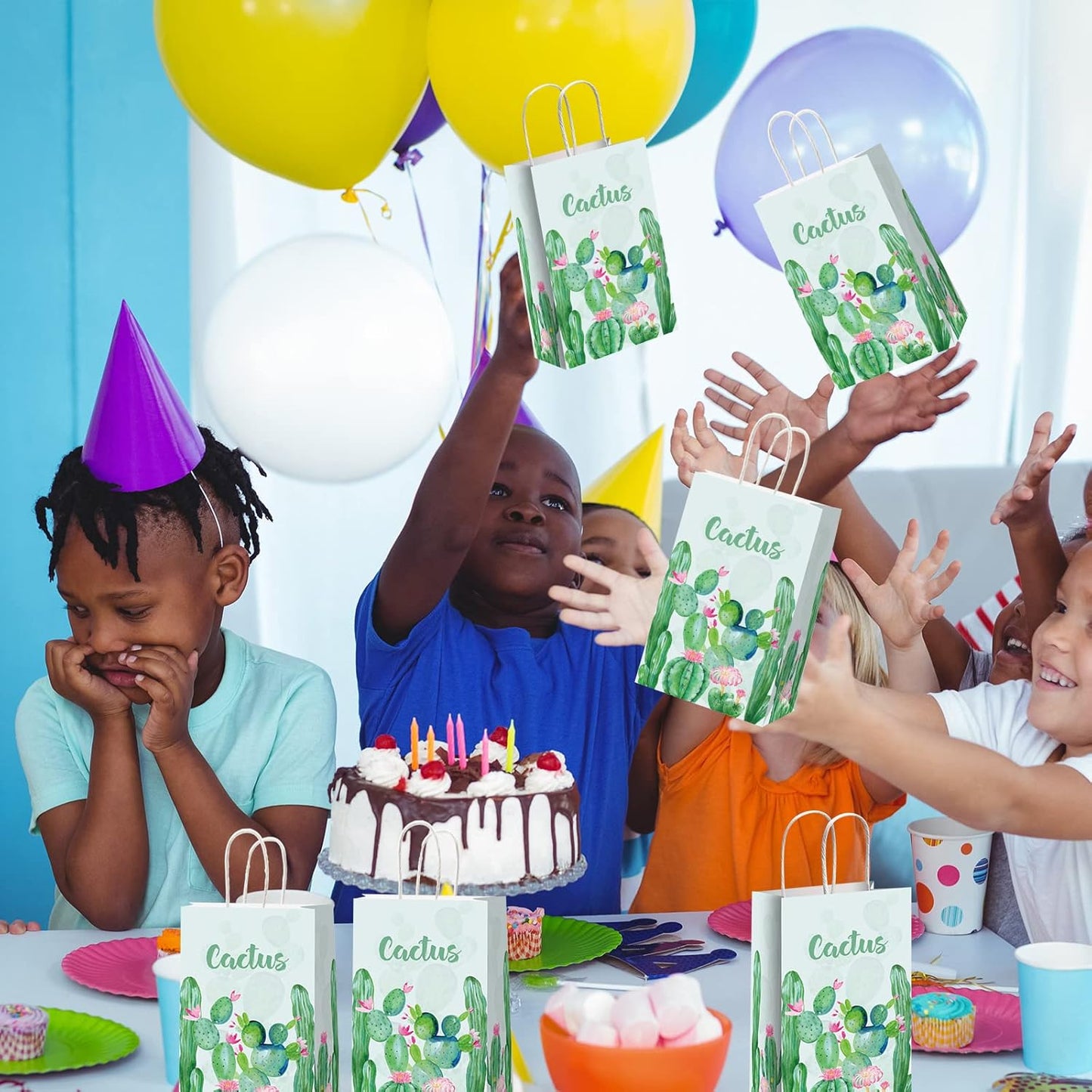 Gisgfim 12 Pcs Cactus Party Favors Candy Bags Cactus Theme Boho Birthday Party Goody Treat Paper Bags Floral Decorations