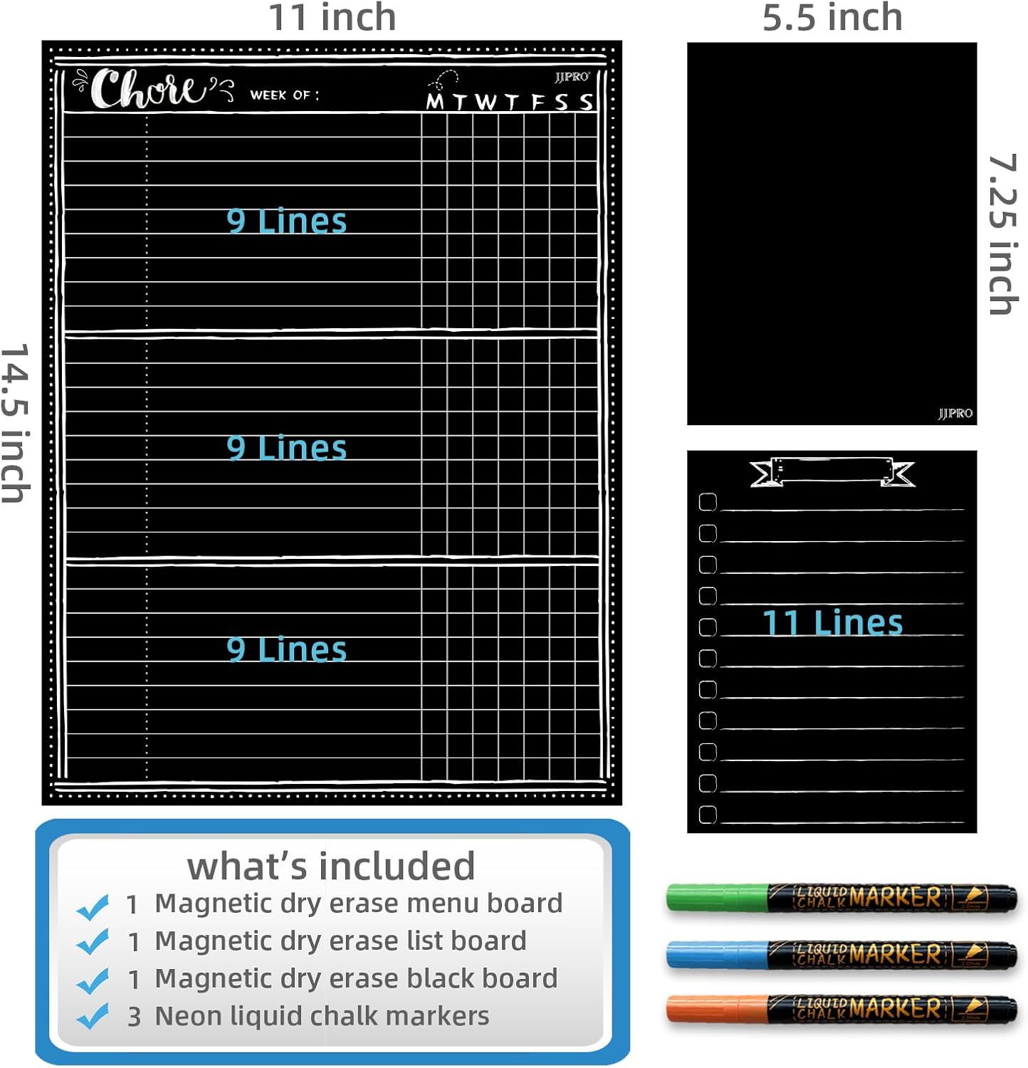 JJPRO Magnetic Dry Erase Chore Chart Blackboard for Fridge-Behavior Chart Chalkboard for Multiple Kids-One Chore Chart and Two Bonus Dry Erase Pad/Grocery Blackboards