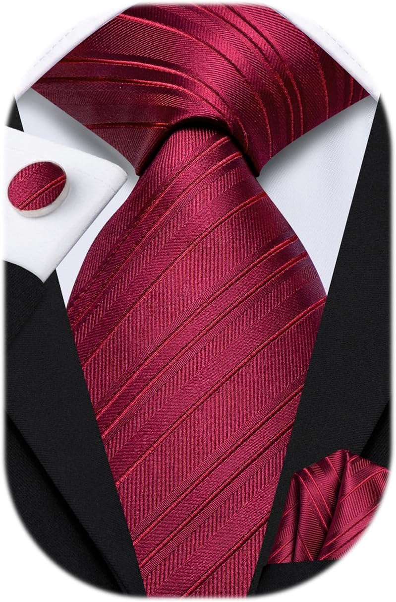 Dubulle Mens Paisley Striped Tie WOVEN Necktie for Men and Handkerchief Cufflinks Set Wedding Formal Business