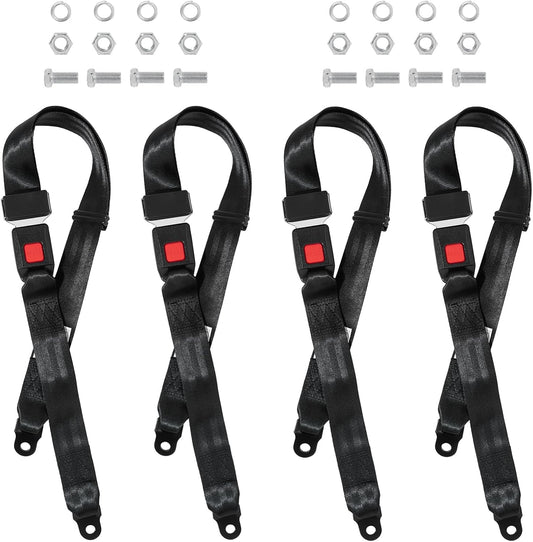 Universal 4-Piece Adjustable 2-Point Harness Kit for Golf Carts, UTVs, EZGO, and Club Car, Includes Mounting Screws (Black)