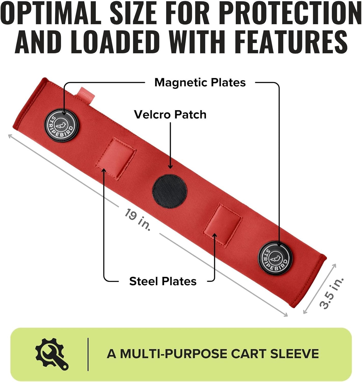 Stripebird - Premium Golf Cart Strap Sleeve Protector - Save Your Golf Bag from Golf Cart Straps - Includes Magnetic and Steel Plate for Magnetic Golf Accessories