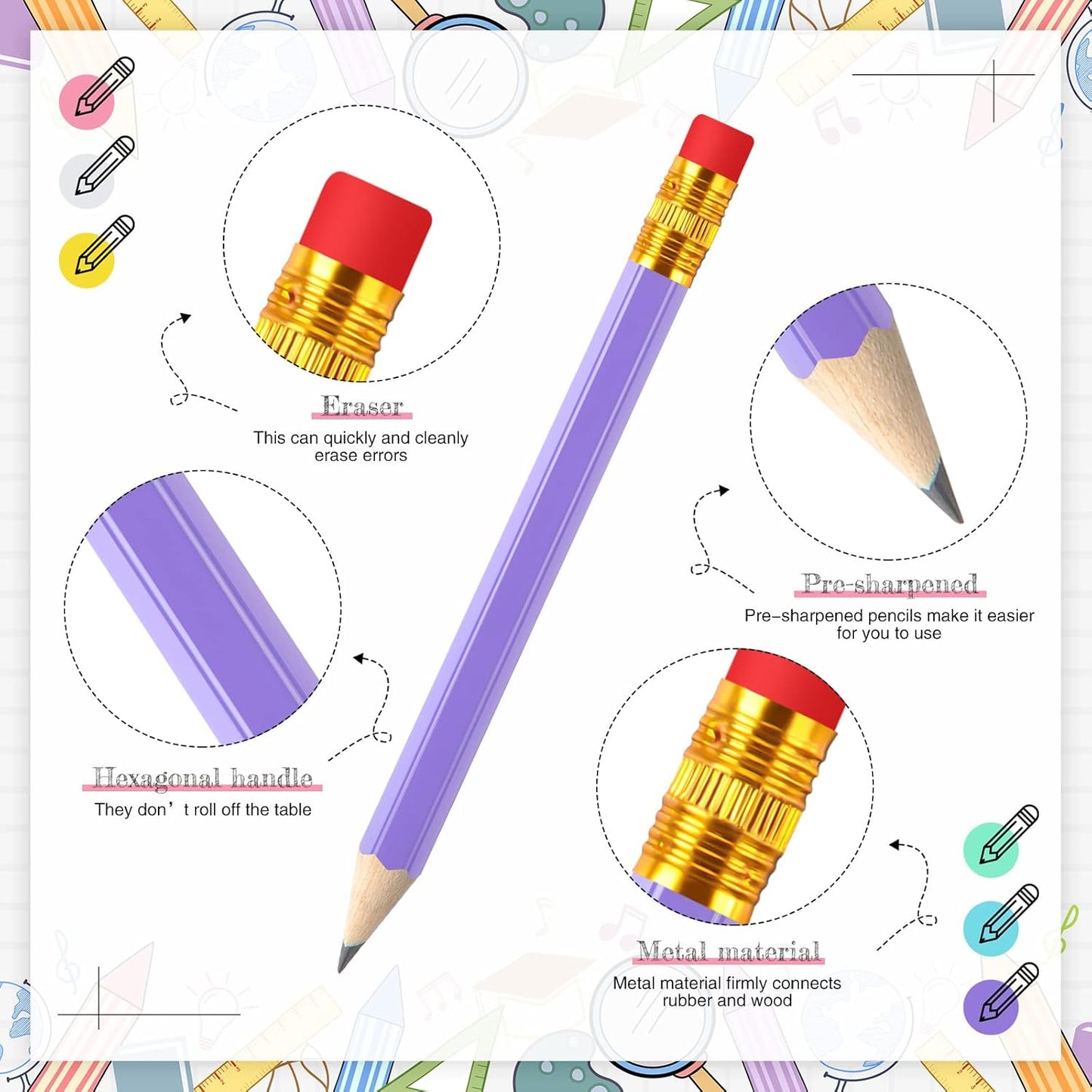 Zonon 48 Pieces Golf Pencils Mini Half Pencils with Eraser Short with Erasers Bulk Small for Kids HB Wedding Bridal School Office Writing Drawing Pocket(Pink, Yellow, Purple, Blue, White, Green)