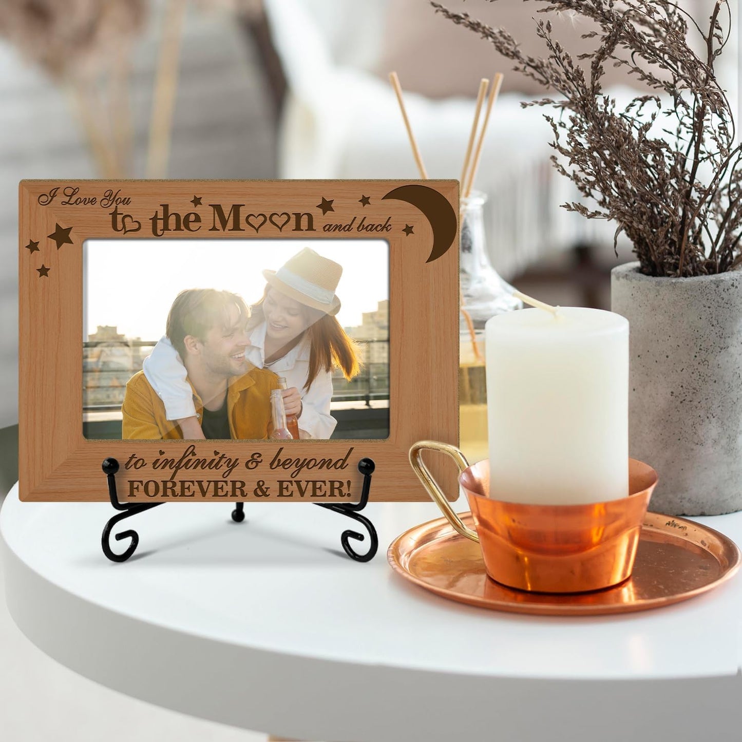 Couples Picture Frame, Wooden Photo Frame with Stand, Anniversary for Gifts Engagement Wedding Gifts for Boyfriend Girlfriend Wife Husband, Home Office Desk Decor Photo Frame Tabletop Display -xk31