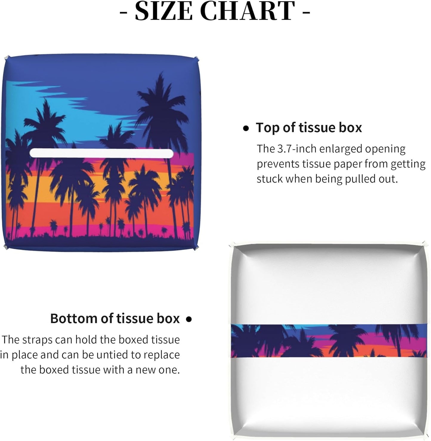 Leather Tissue Box Holder Palm Trees at Sunset Tissue Box Cover Square Waterproof Tissue Holder Organizer Modern Napkin Holder for Bedroom Dresser Night Stand Office Desk