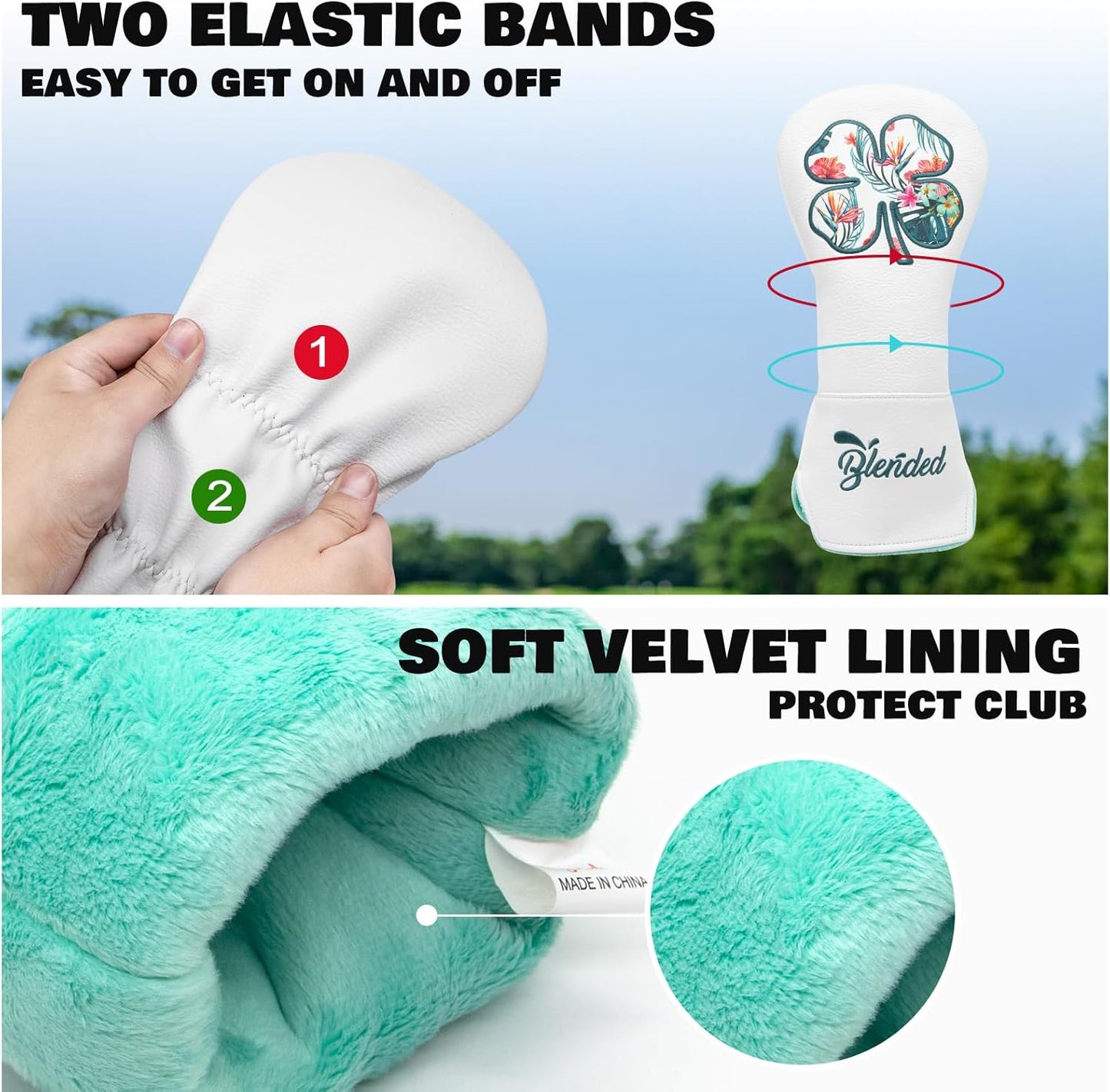 Golf Club Covers White Lucky Clover Golf Head Covers Driver Covers Fariway Wood Headcover Hybrid Covers Leather Golf Headcover with Number Tag for All Brand