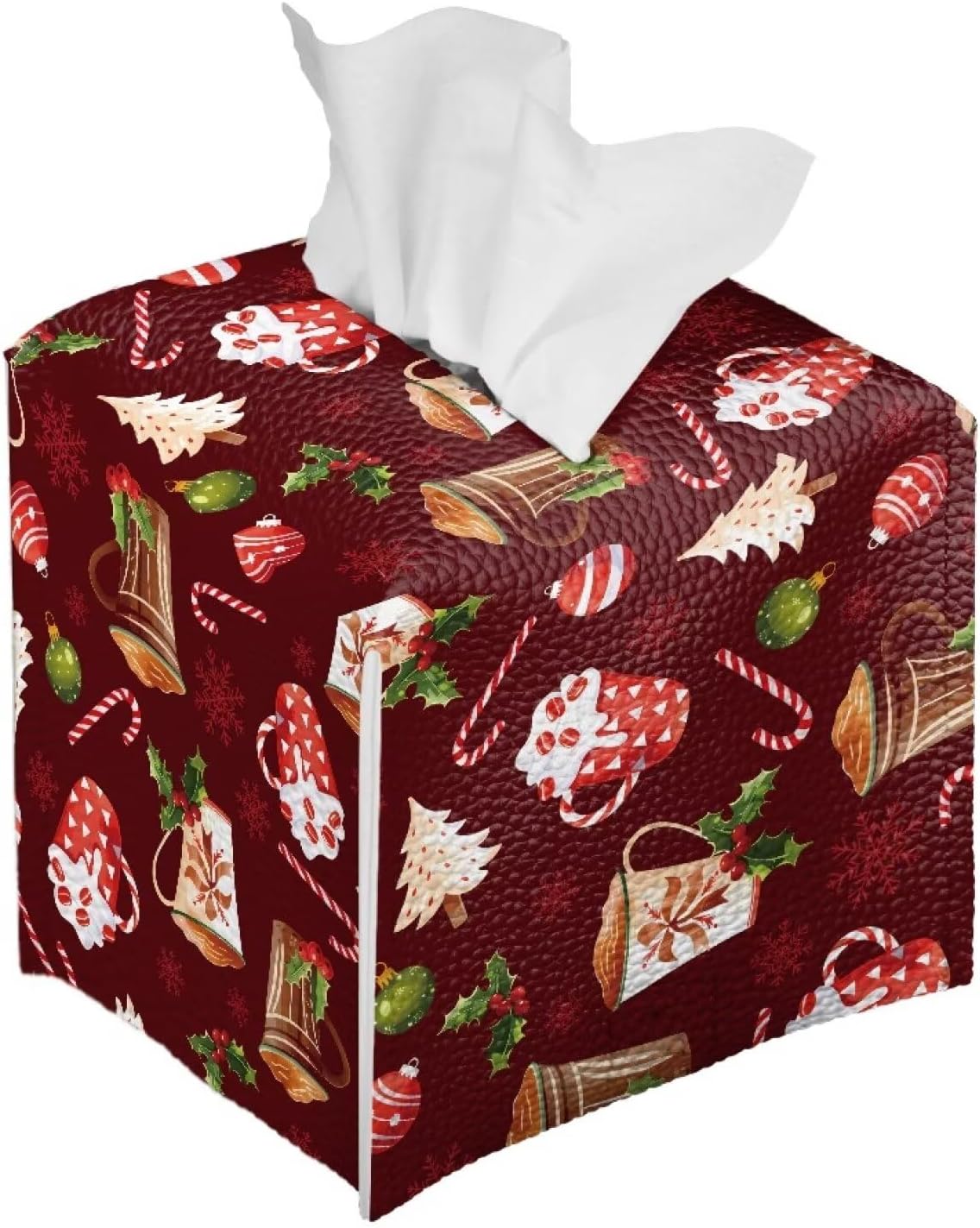 Christmas Tissue Box Cover Waterproof Square PU Leather Facial Tissue Box Holder for Dresser Bathroom Decor Xmas Home Decor for Living Room Bedroom