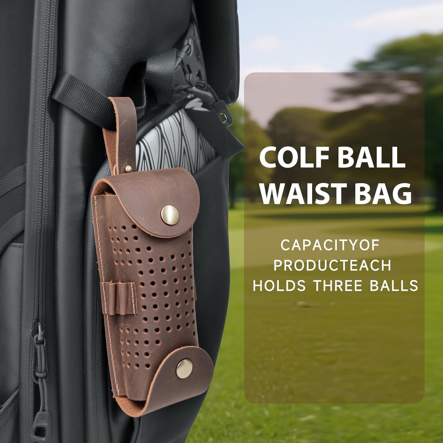 Leather Golf Ball Pouch with Tee Holder - Portable Design Holds 3 Balls & 4 Tees, Belt Clip Attachment - Golf Accessory Gift for Men and Women