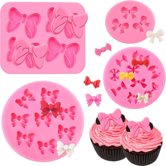 4 Pcs Bow Silicone Mold, Mini Bows Fondant Molds, Chocolate Candy Silicone Molds for Cupcake Topper, Cake Pop Decoration and Clay Craft Making