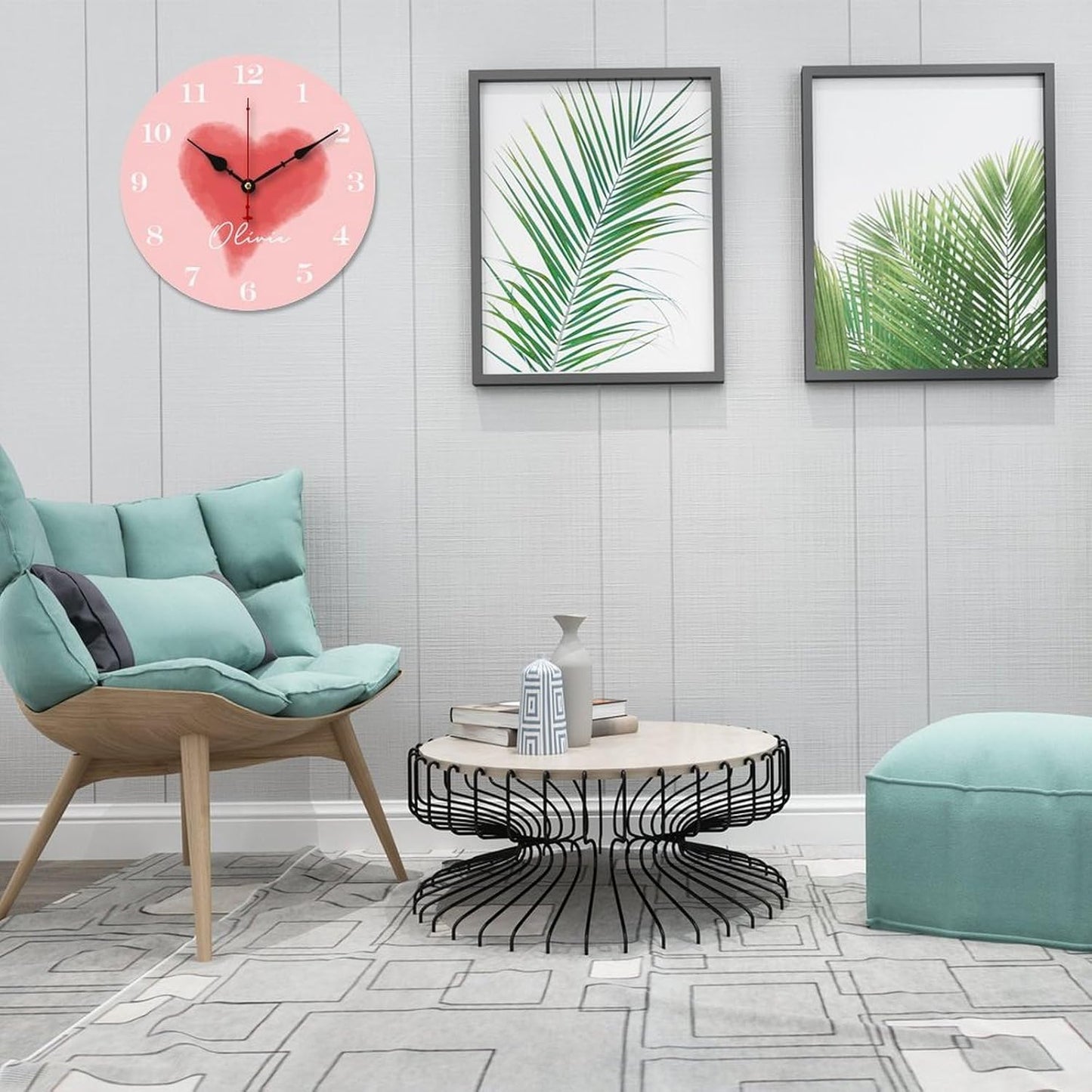 Red Heart Personalized Wood Wall Clocks Rustic Battery Operated 10 inch Non Ticking Kids Girls Name Wall Clock for Kids Rooms Boys Girls,Nursery Wall Clock,Custom Kids Clock with Name