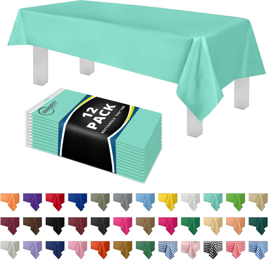 Grandipity 12 Pack Premium Disposable Plastic Tablecloth 54 Inch. x 108 Inch. Decorative Rectangle Table Cover - Aqua