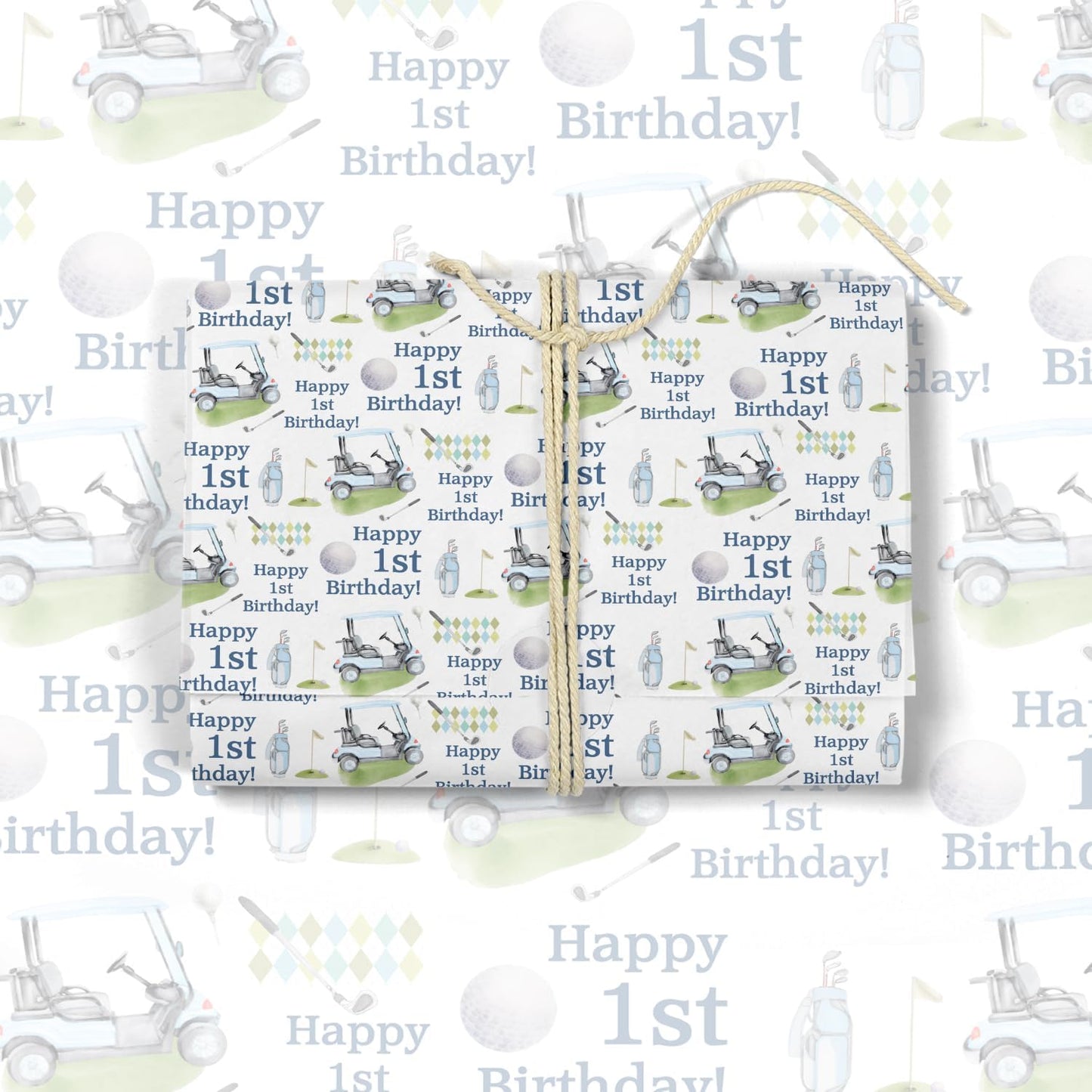 MJSXY Golf Wrapping Paper,Golf Theme Party Supplies,5 Sheets 19.6x27.5 Inch for 1st Birthday with Hole in One Birthday Decorations. Gift Wrap for Baby Boy Girl, Baby Showers Decors