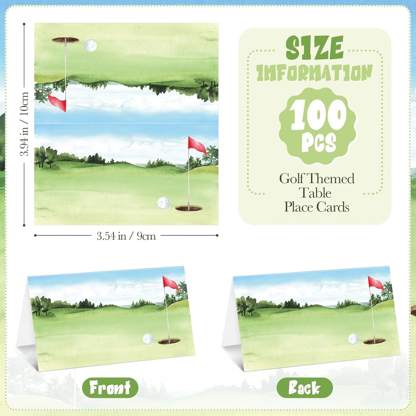 100 Pcs Golf Themed Table Place Card Half-fold Tent Style Reception Place Cards Golf Sports Food Labels for Birthday Party Baby Shower