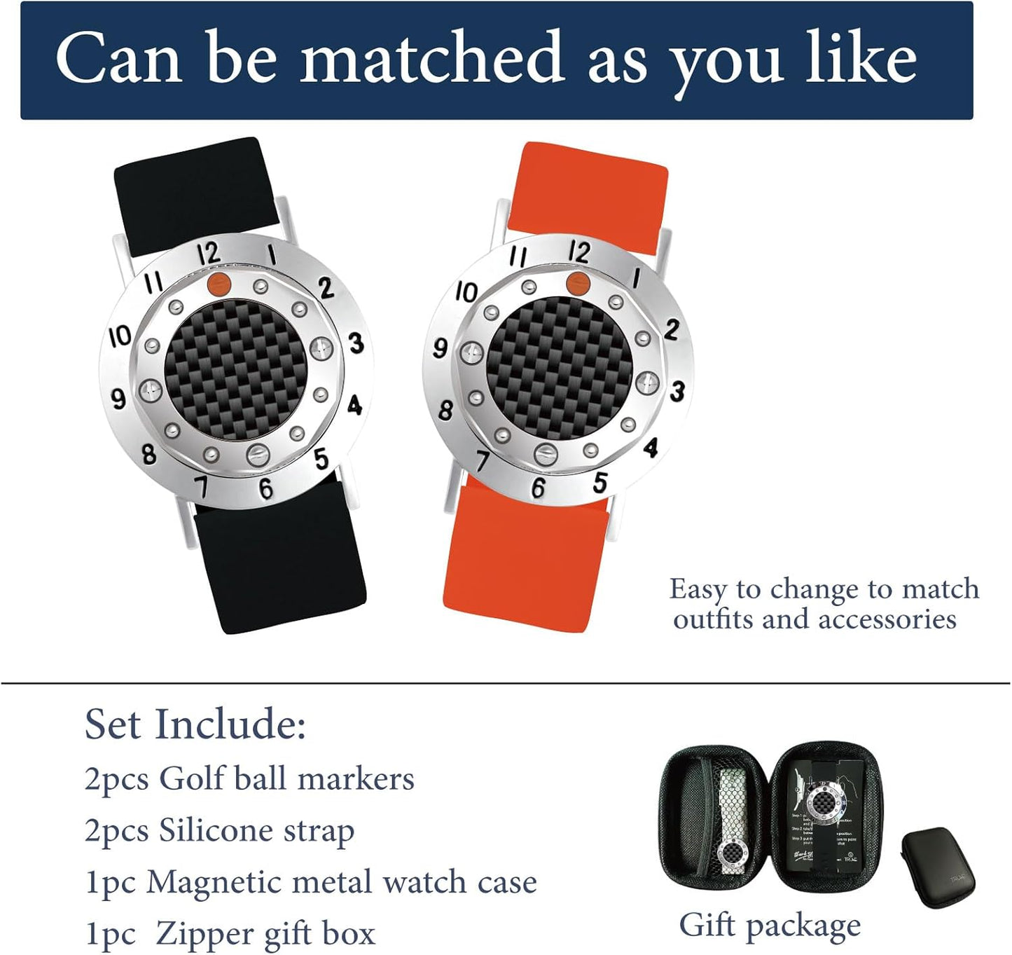 Golf Ball Marker with Carbon Fiber Ball Marker Bracelet, Golf Accessories, Golf Gifts, Golf Counter for Men Women