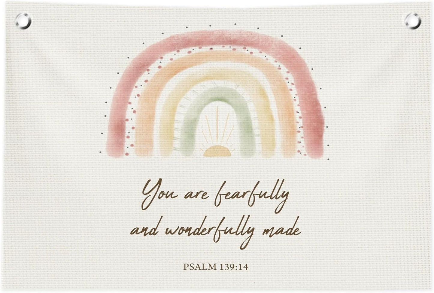 Kids Playroom Wall Decor,Christian Classroom Play Room Decor,Rainbow Bible Verse You are Fearfully and Wonderfully Made Canvas Banner Flags for Classroom, Nursery, Kids Room, Playroom,30x20 In