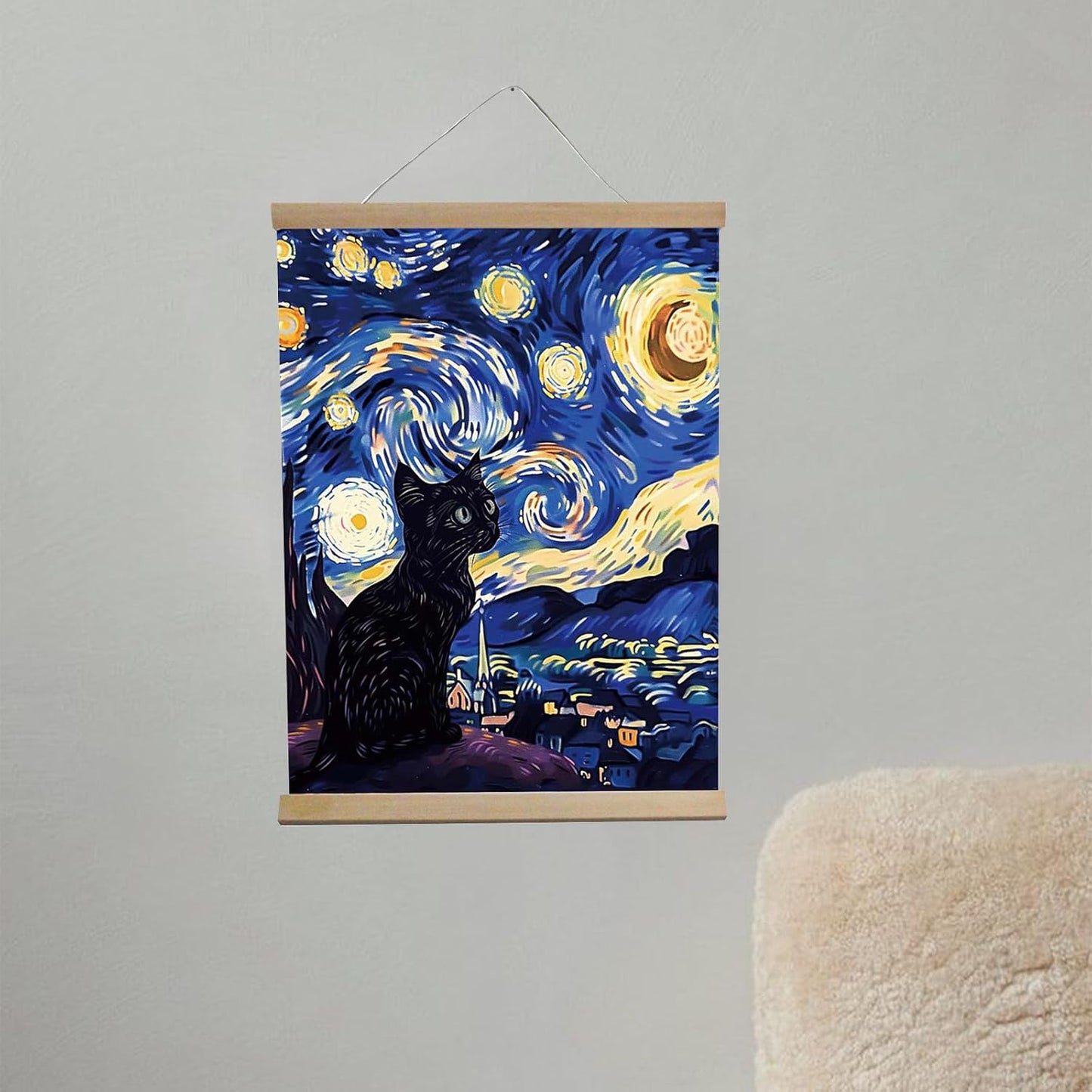 BUPOfromcn Starry Night Funny Black Cat Wall Art Van Gogh Prints Cat Lover Gifts 12x16inche Aesthetic Prints Painting For Home Bedroom Dorm Cat Pictures Wall Decor