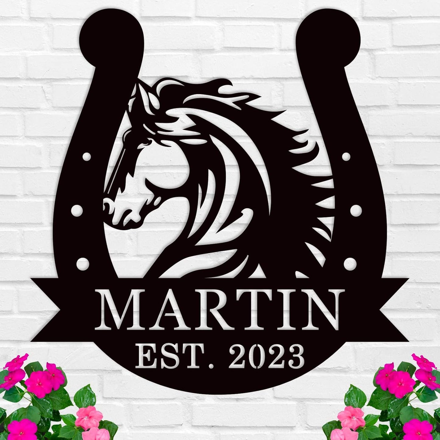 Personalized Horse Head Metal Sign，Horse Head Horseshoe Monogram Sign，Last Name Sign Equestrian Horse Lover Gift Horseshoe Living Room Decor