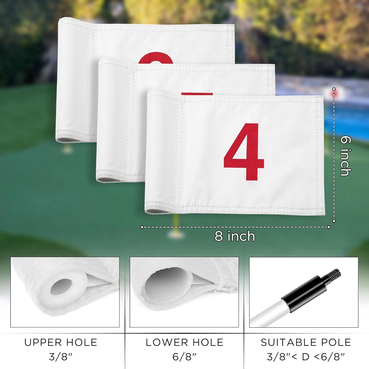 KINGTOP Numbered Golf Flag All 8x6 Inch – Upgraded Dual-Layer 420D Nylon, Double Sided Printing, Tube Inserted – Mini Practice Putting Green Flags for Yard