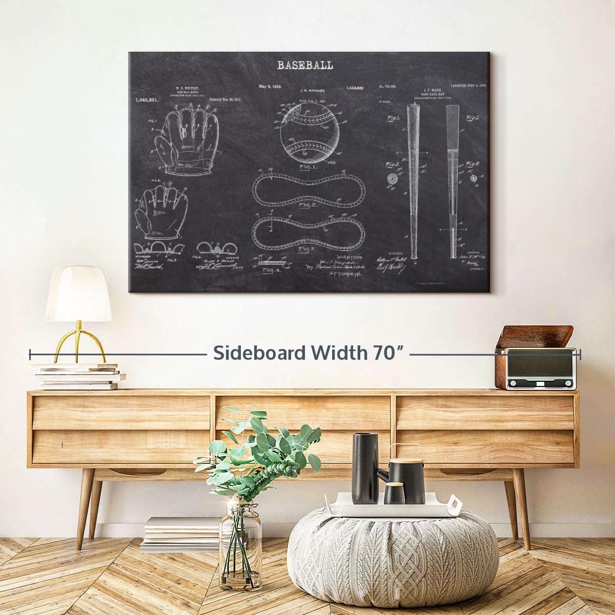 ElephantStock Baseball Patents Canvas - 1 Panel Sports Patent Wall Art Decor - Sports Decorations for Boys Room - Wall Art and Office Decor - 48" X 32"