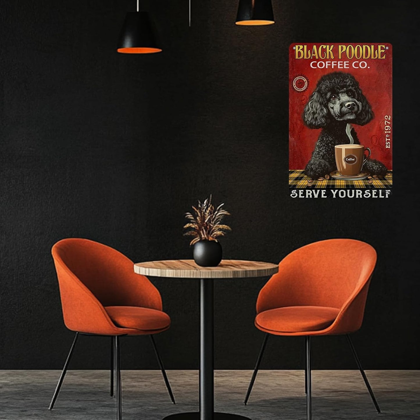 Retro Metal Tin Sign Coffee Company Black Poodle Sign For Outdoor & Indoor Wall Poster Home Bar Shop Decorations Coffee Vintage Sign Gift Poster 12x8 Inch