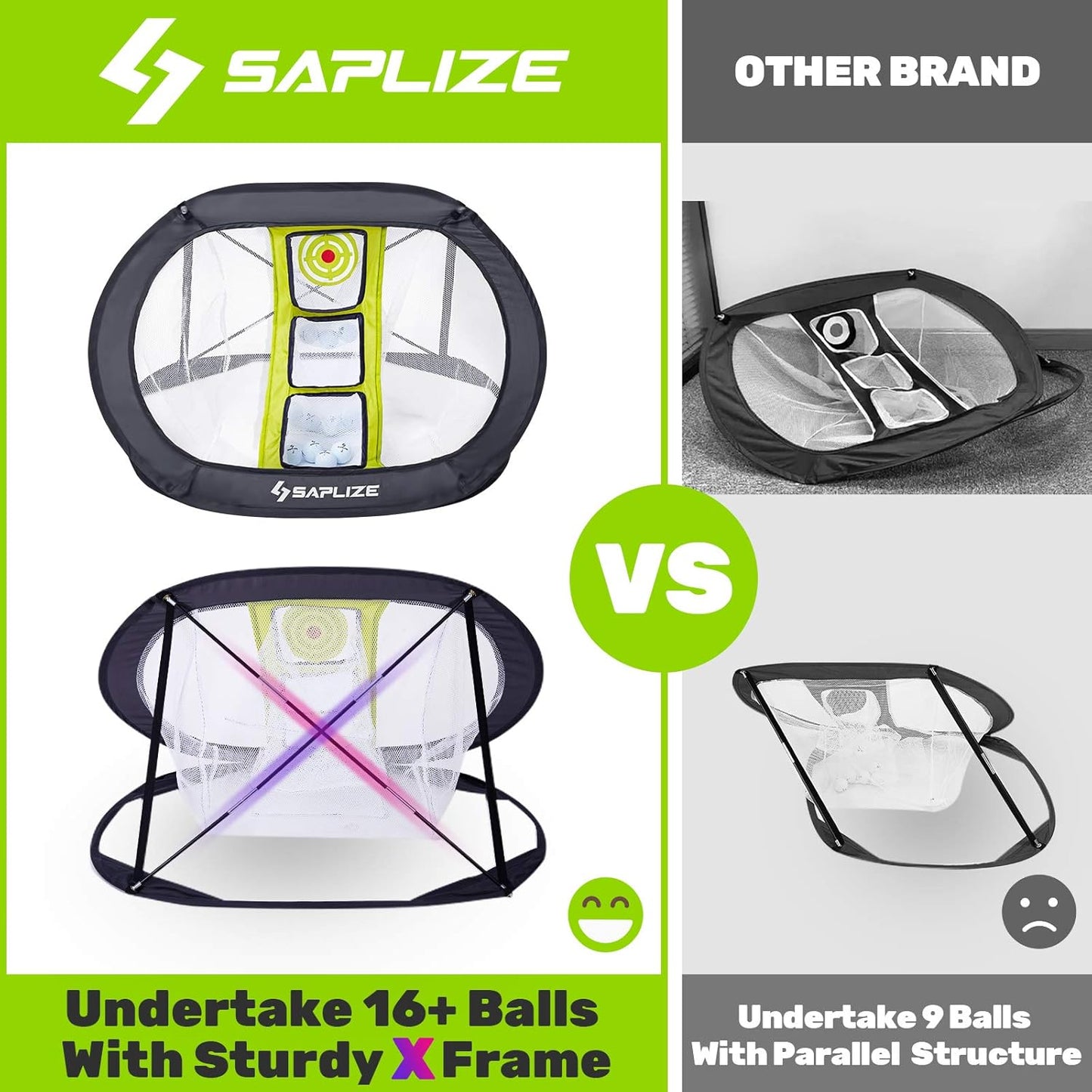 SAPLIZE Ultra-Stable Golf Chipping Net Set with Pop-Up Target, Tri-Turf Mat, Foam Practice Balls, Tees and Scoring Board for Indoor and Outdoor Chipping Accuracy and Swing Training