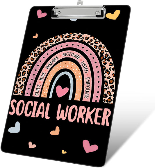 Plastic A4 Clipboards, Cute Fashion Clipboard Decorative, 12.2" x 8.7" Standard A4 Size Clipboards, Plastic Acrylic Clipboard for Teacher, Social Worker, Students,Women, Office Supplies(Social Worker)