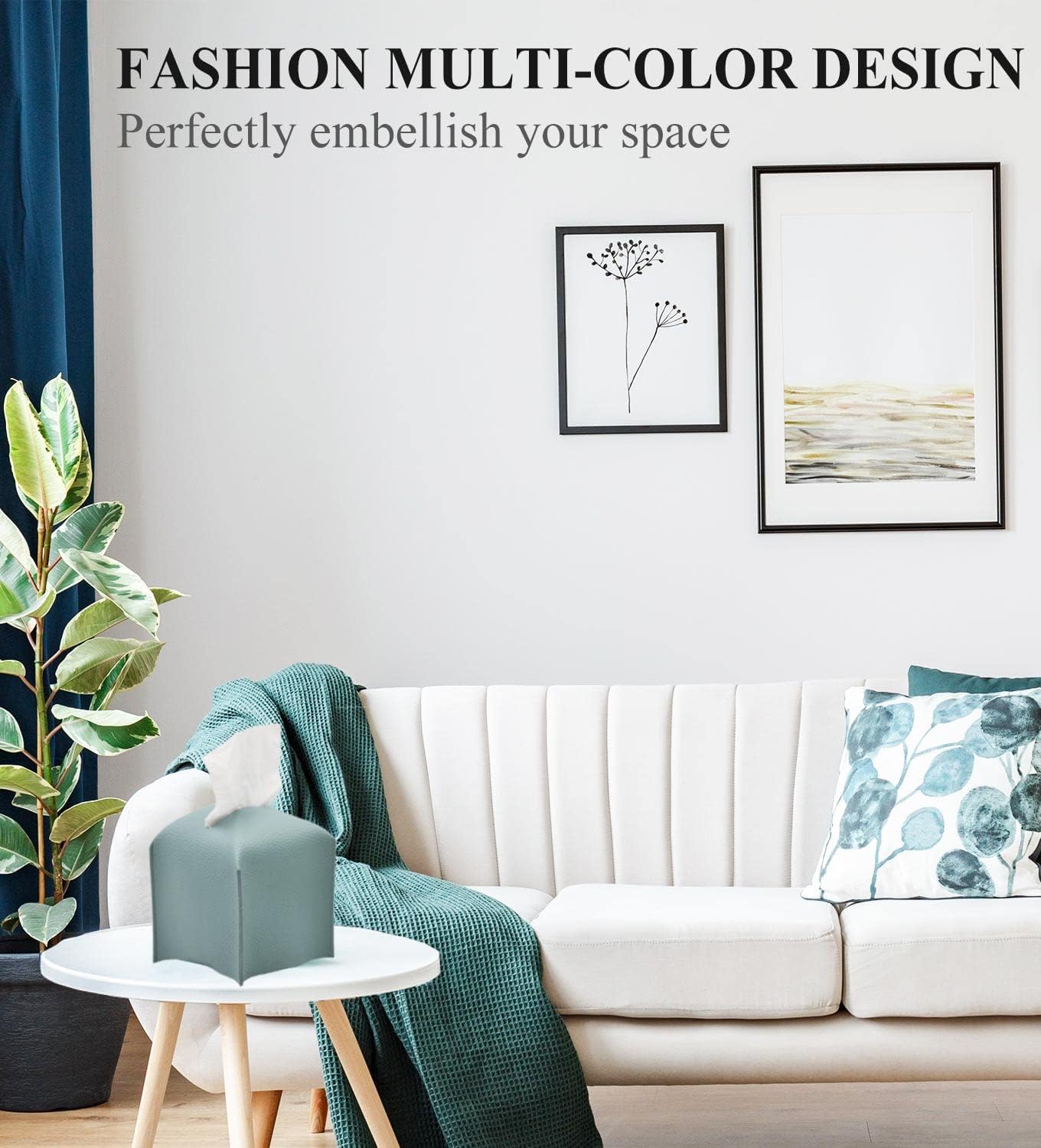 Livelab Tissue Box Cover, Square Decorative PU Leather Tissue Box Holder Modern Tissue Case Facial Paper Organizer Dispenser for Bathroom, Vanity Countertop, Night Stands, Desk 5X5X5'' | Blue